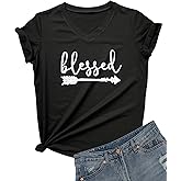 DANVOUY Women's V-Neck Summer Casual Letters Printed Short Sleeves Graphic T-Shirt