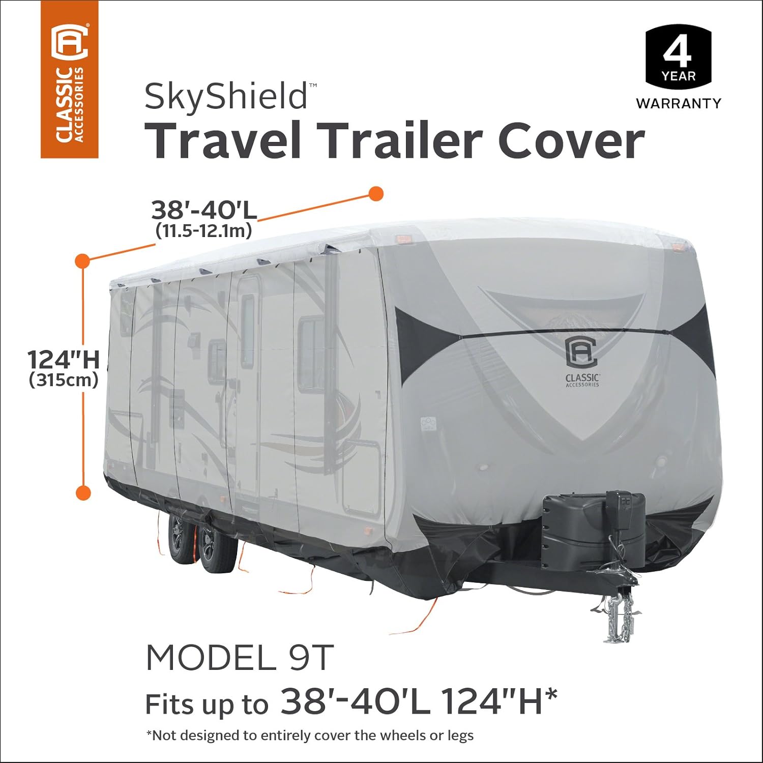 Classic Accessories Over Drive SkyShield Deluxe Travel Trailer Cover, Fits 38' - 40' Trailers - Water Repellent RV Cover (80-391-102201-EX): Automotive