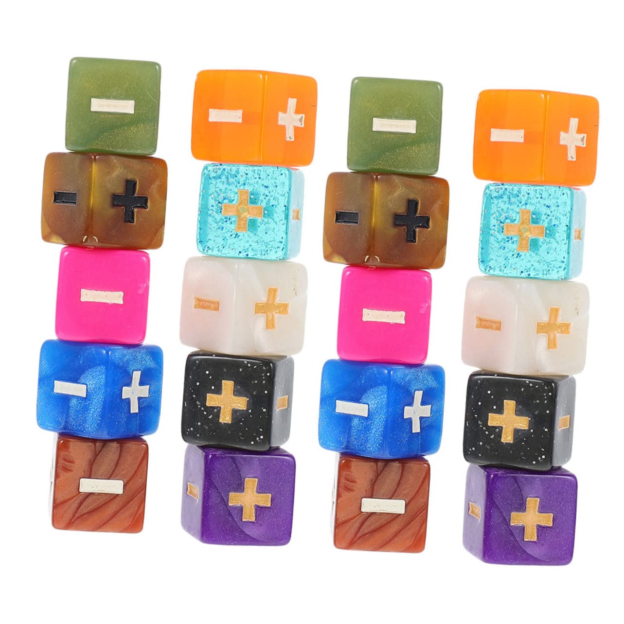 Vaguelly Math Teaching Dice Set 20 Pcs Acrylic Plus Minus Sign Dice for Kids Educational Calculation Tools Classroom Learning