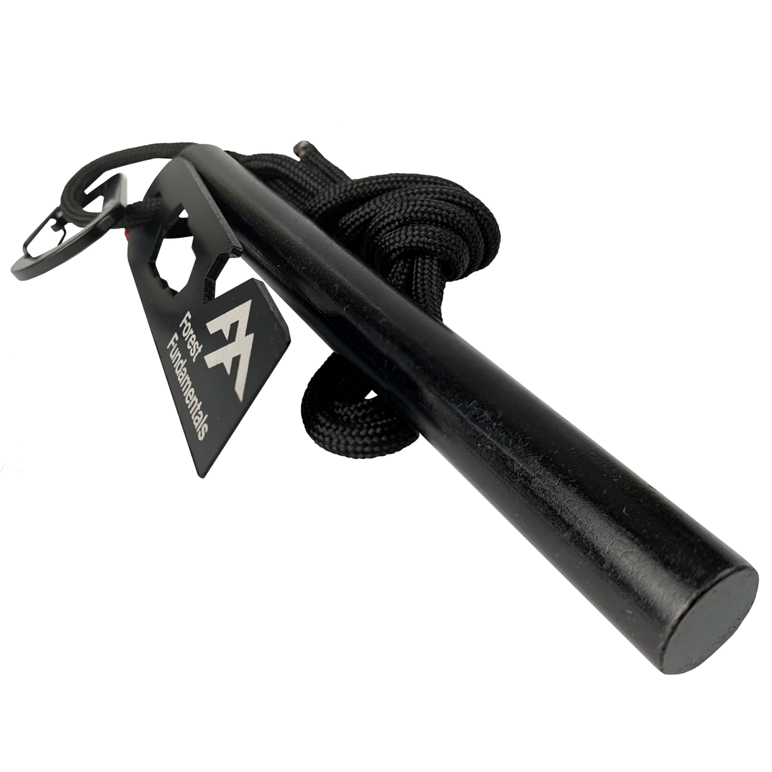 Forest Fundamentals Beast Fire Starter & Stealth Striker | Ferro Rod Fire Steel & Striker | Available in 4" & 8" Lengths | Lanyard Hole & Large Survival Cord Lanyard | 1/2” Thick - 20,000+ Strikes