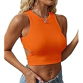 Dwnval Womens Summer Halter Tops Cutout Sleeveless Crewneck Racerback Ribbed Knitted Crop Tank Top