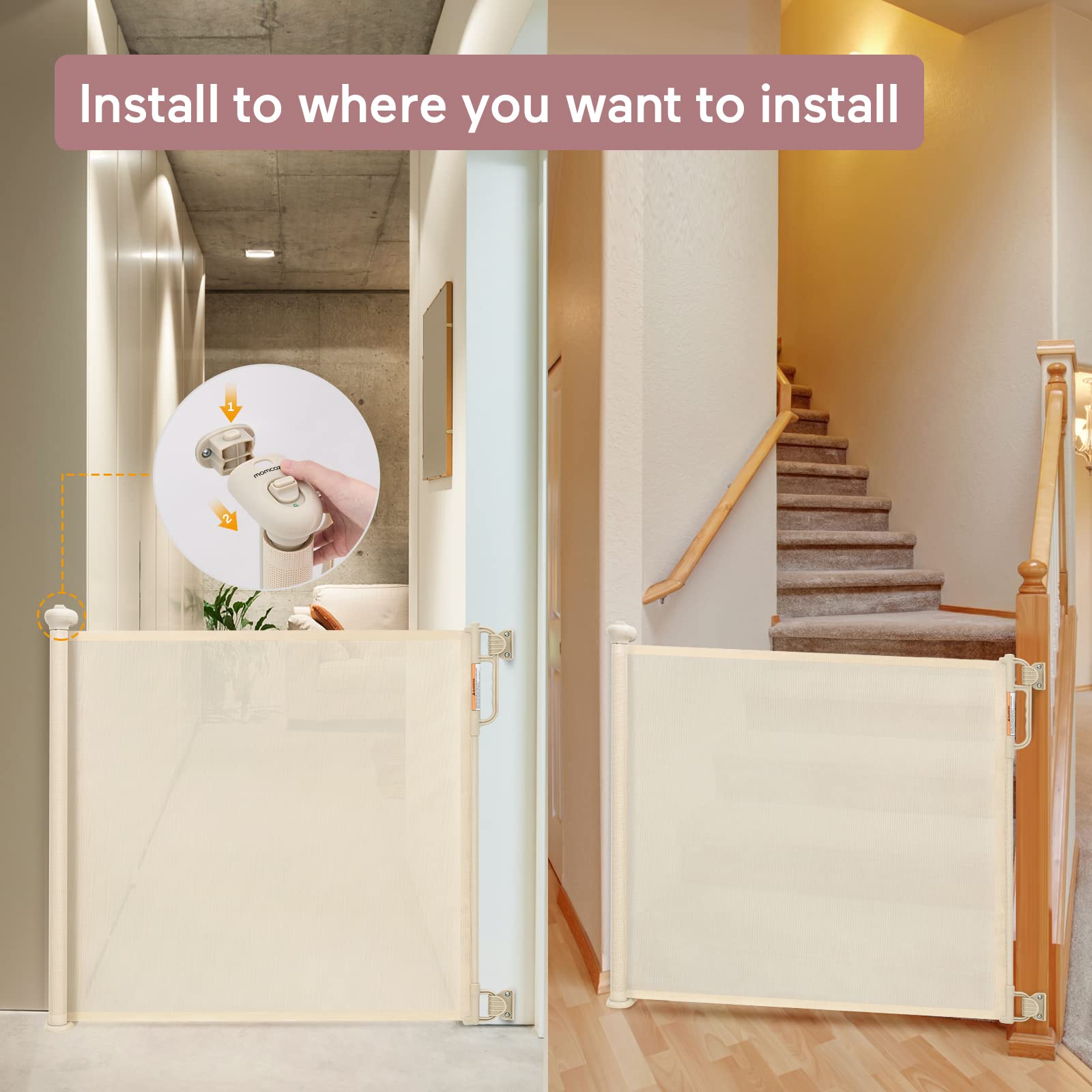 Retractable Baby Gate, Momcozy Extra Wide Mesh Baby Gates for Stairs