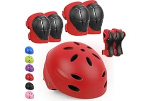 KUYOU Kids Protective Gear, Helmet Knee Pads and Elbow Pads Set with Wrist Guard Skateboard Accessories for Rollerblading Skateboard Cycling Skating Scooter.