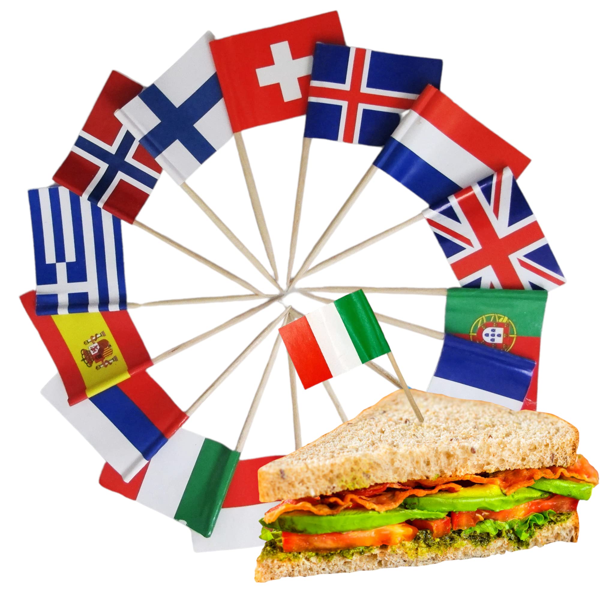 GUSTO Set Decorations Toothpick Decorations with International Flags Restaurants Pub Tramezzini Sandwiches (100 Pieces)