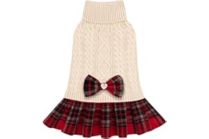 KYEESE Dog Sweater Knitwear Dog Sweaters for Small Dogs Girl Soft Turtleneck Pet Sweater Dress Thick Dogs Clothes with Bowtie Stretchy Cat Sweaters Warm Pullover Pet Coats for Cold Weather Winter
