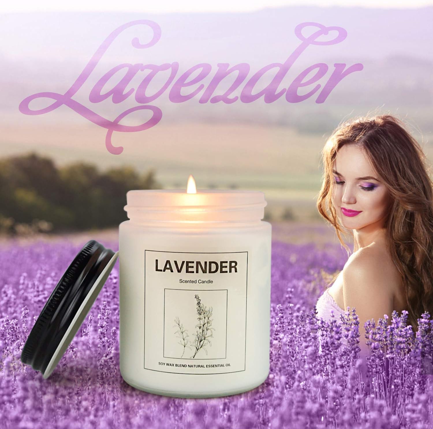 CREASHINE Lavender Candles for Home Scented, Aromatherapy Candle 2 pcs, Natural Soy Wax Set, Women Gift with Strongly Fragrance Essential Oils Jar Candles: Home & Kitchen