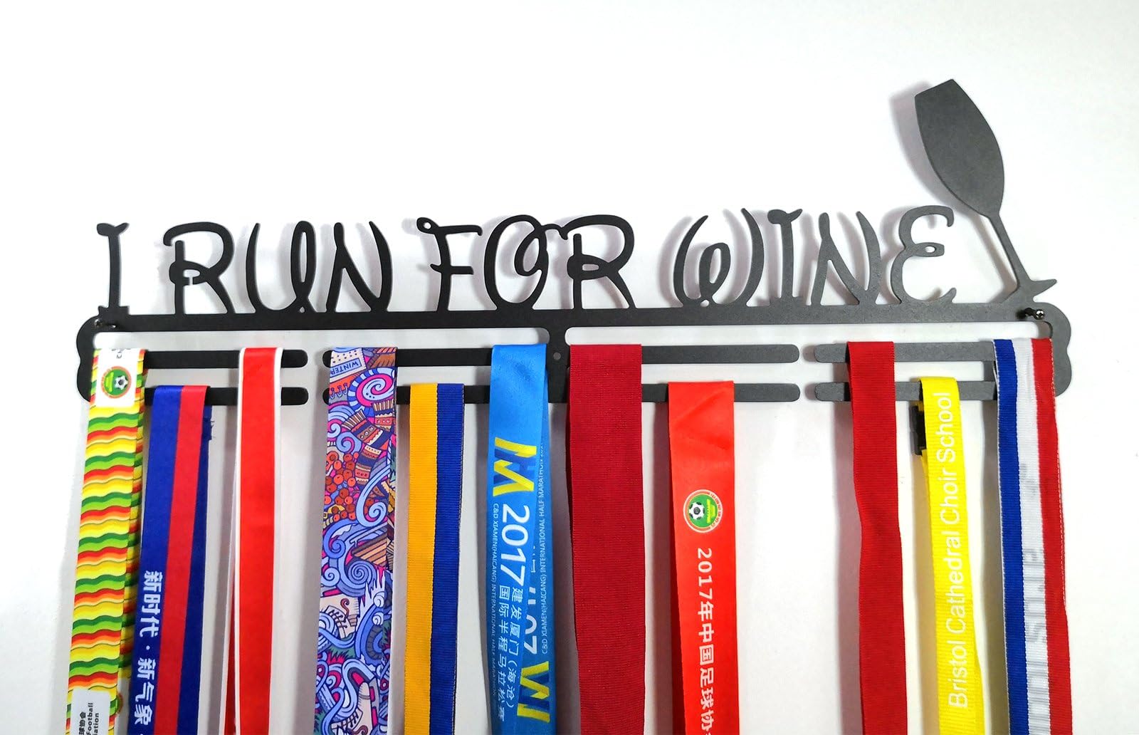 shangmaidianzi Running Sports Medal Holder Medal Hanger Display I Run for Wine Runners Metal Carbon Steel Two Tiers Professional Wall Mount Black