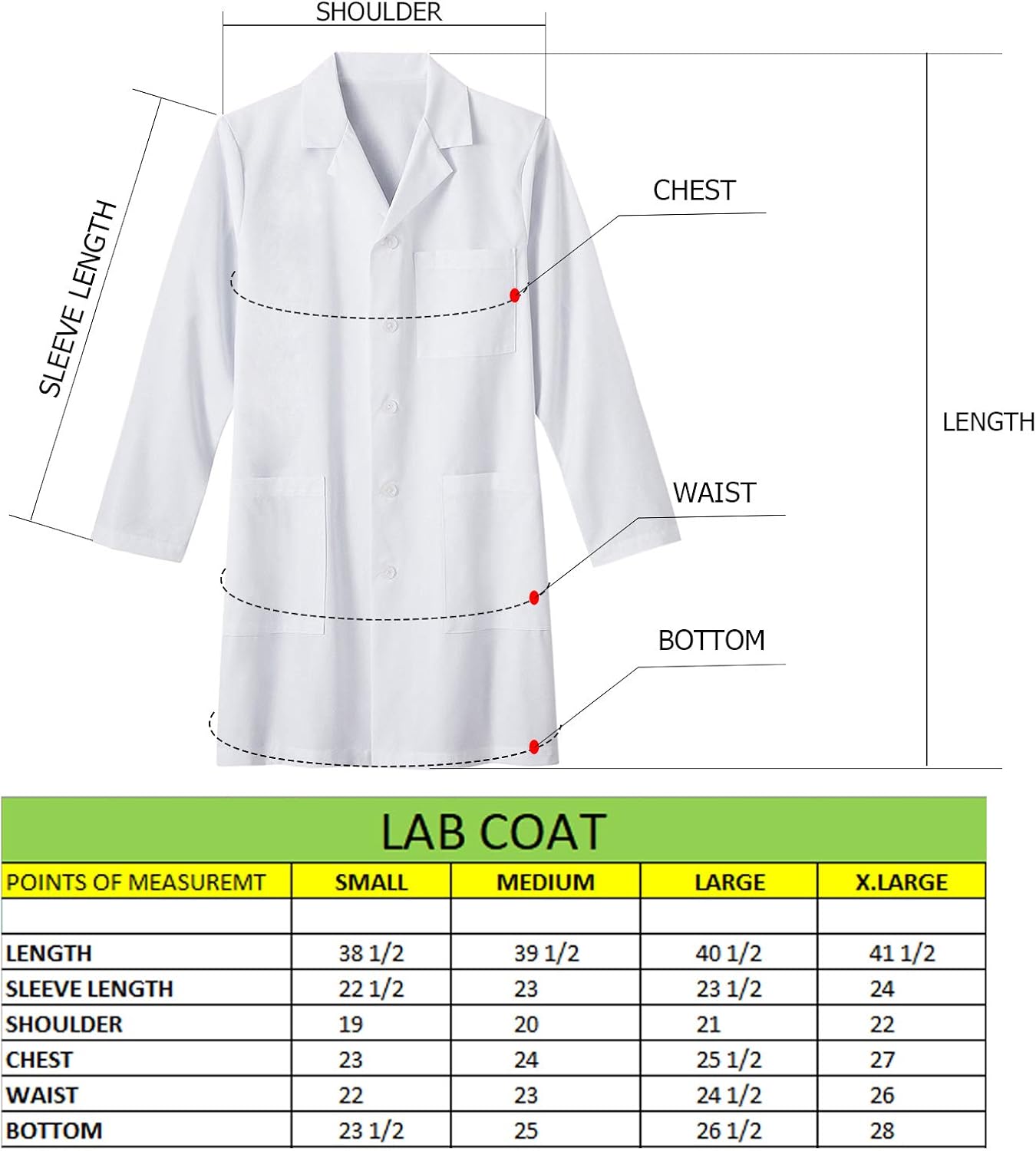 Talvania Lab Coat Men Women White Long Sleeve Unisex Lab Coats Cotton Laboratory Coats: Clothing