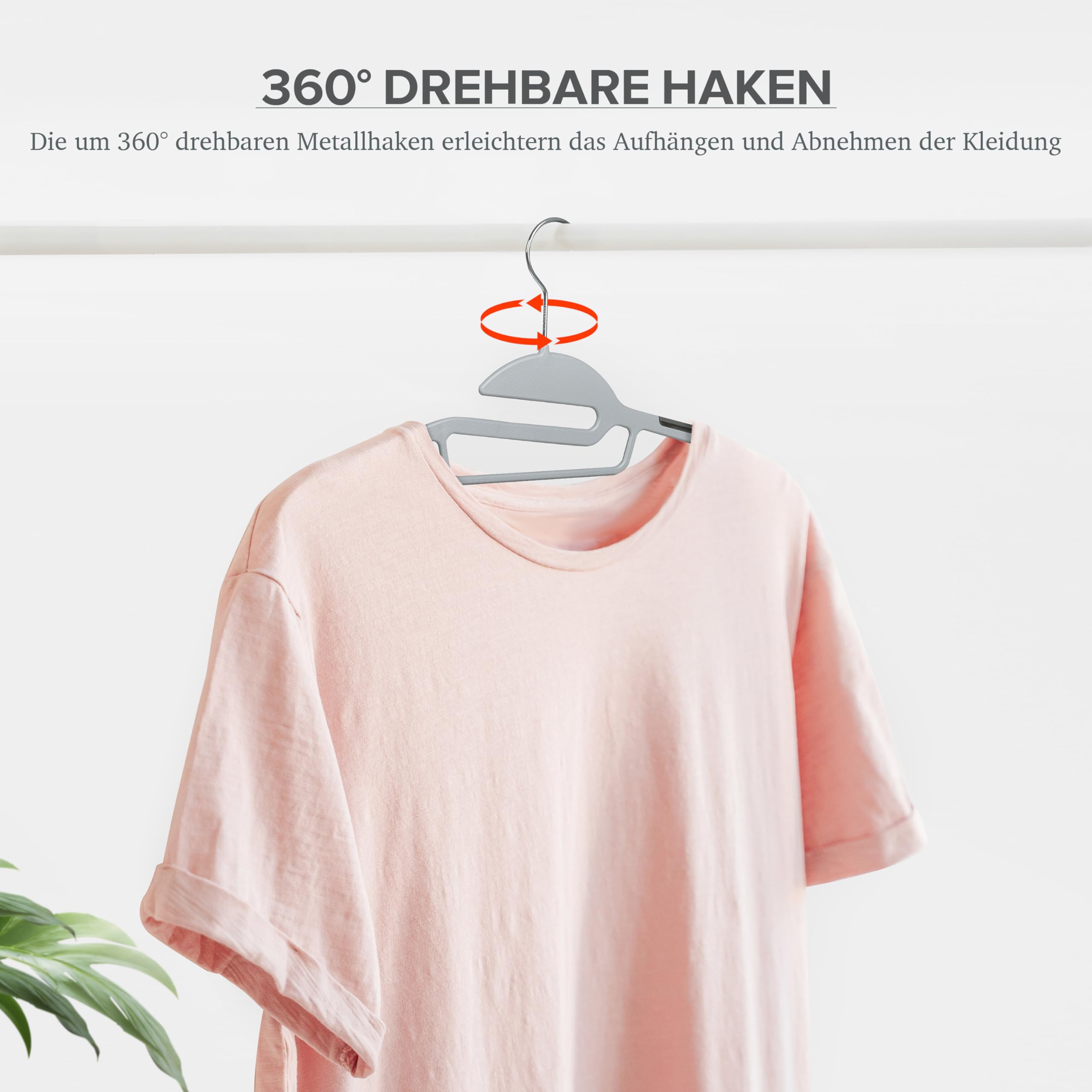 Ribelli Kleiderbügel Kunststoff 20 Stück, Rutschfester Kunststoffbügel, 0,5 cm dick Bügel Platzsparend mit um 360° Drehbarem Haken, Kleiderbügel mit Krawattenhalter für Mäntel, Hosen, Tanktops, 500798 4