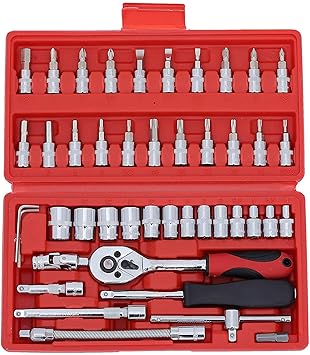 Jukmen 46pcs 1/4-Inch Screwdriver Socket Bit Ratchet Wrench Combination Tools Kit with Extension Bar and Portable Case for Auto Repairing 1/4