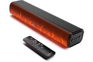 Rythflo 60W Bluetooth Sound Bar, 16 inch Compact TV Soundbar with Remote, 8 Flame Light Modes, Optical/ARC/AUX/RCA Connections, Wall-Mountable Home Theater Speaker for TV, PC, Projector, Gaming