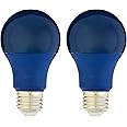 Amazon Basics A19 Blue Color Party LED Light Bulb, 60 Watt Equivalent, Energy Efficient 9W, E26 Standard Base, Non-Dimmable, 10,000 Hour Lifetime, 2-Pack
