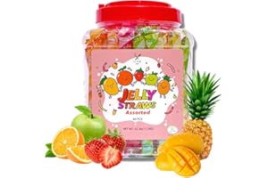 LA VOIE FOODS Jelly Fruits Straws 60Pcs, Fruit Jelly Filled Strips (42.3oz), 5 Flavor Assorted Fruit Jelly Sticks,- Strawberry, Orange, Apple, Pineapple, Mango 42.3oz (Halal Certificated and Fat-Free)
