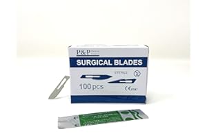 Disposable Surgical Scalpel Blades Sterile Sizes 10 11 15 21 22 High Grade Carbon Steel 2.1% 10xx Individually Foil Wrapped by P&P Medical Surgical Box of 100 (10)
