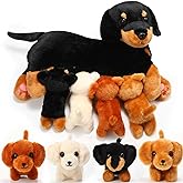 Honoson Nurturing Dog Mommy Plush Set with 4 Baby Puppies Soft Cute Dog Themed Stuffed Plush Toys for Kids Girls Boys Easter Birthday Gifts(Dachshund)