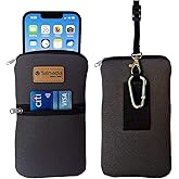 Tainada Men Women Phone Neoprene Shockproof Zipper Sleeve Case Bag Pouch w/Carabiner, Neck Lanyard, Belt Loop Holster for iPhone 17/16 Pro Max, 16/15 Plus; Samsung S25, S24+, A56, Z Fold7, 6 (Gray)