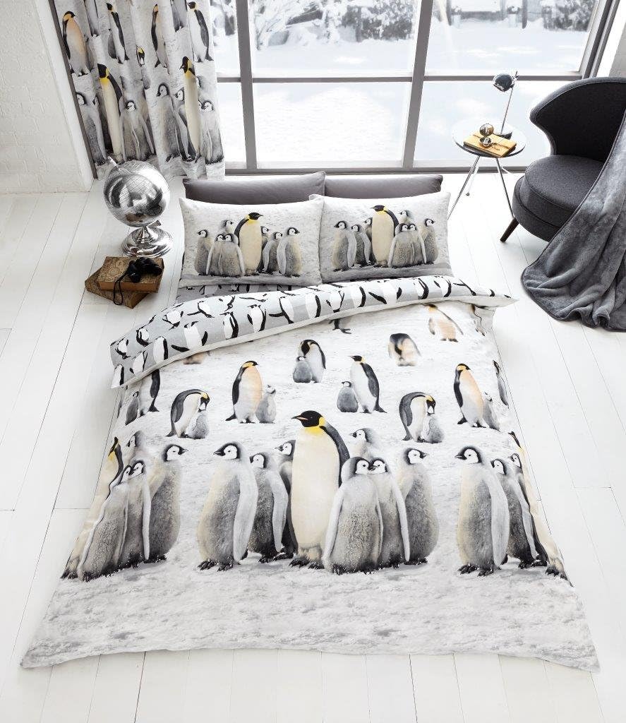 Cute Penguin Duvet Quilt Cover Bedding Set Penguin Duvet Set With Matching Curtains (Double