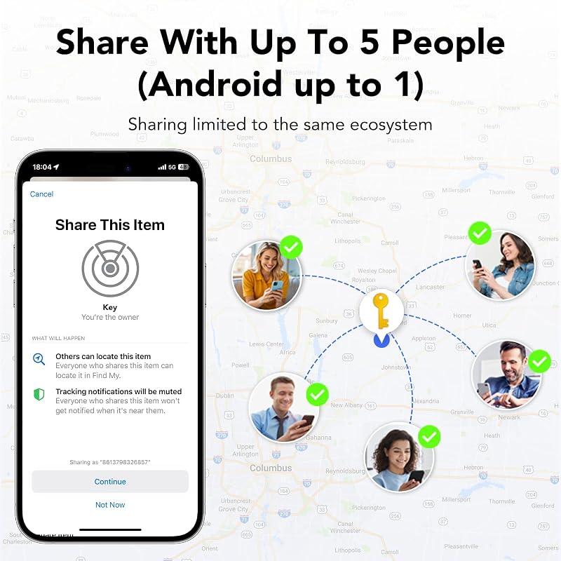 Smart Tag 4 Unidades para Android e iOS, Bluetooth Tracker para Llaves, Maletas, Cartera, Mochila y Bolso, Tracker Tag 120 dB, Red de Búsqueda Global, Compartición Familiar, IP67, Sin Suscripción