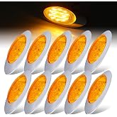 Ledvillage 6.5 Inch Amber 12V DC Side Marker Panel Lights 16 LED with Chrome Bezel for Trailer Lorry Caravan Bus Pickup Tow Truck Clearance Lamp QL12 [Pack of 10]