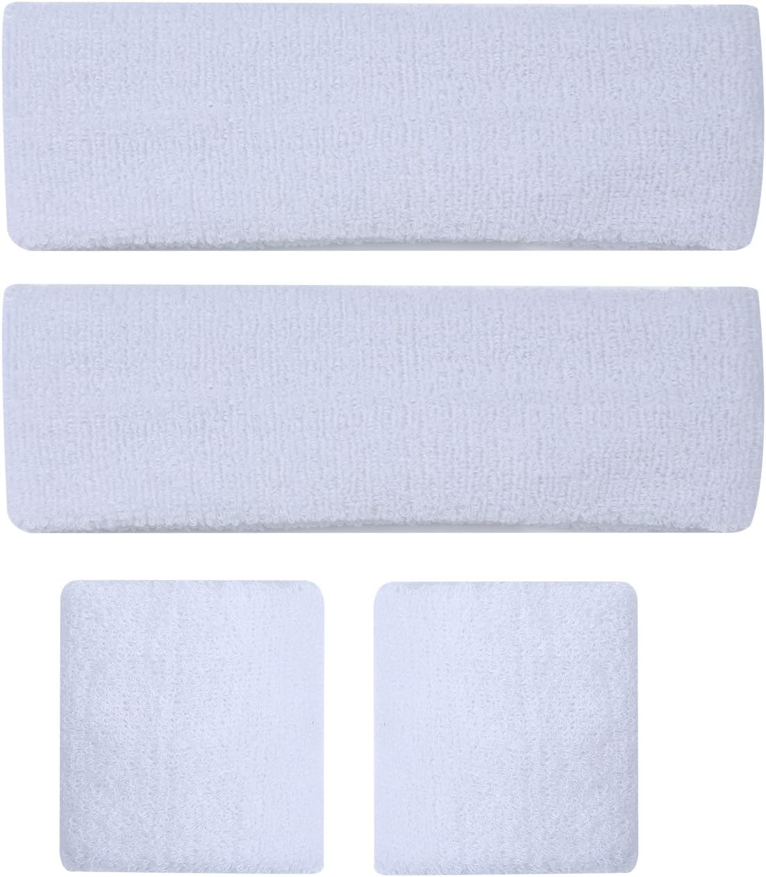 Cotton Sports Sweatbands Sets (2 Sport Headbands + 2 Wristbands) for Men Women Teens Moisture Wicking Sweat Bands for Running Basketball Cycling Soccer Volleyball Tennis