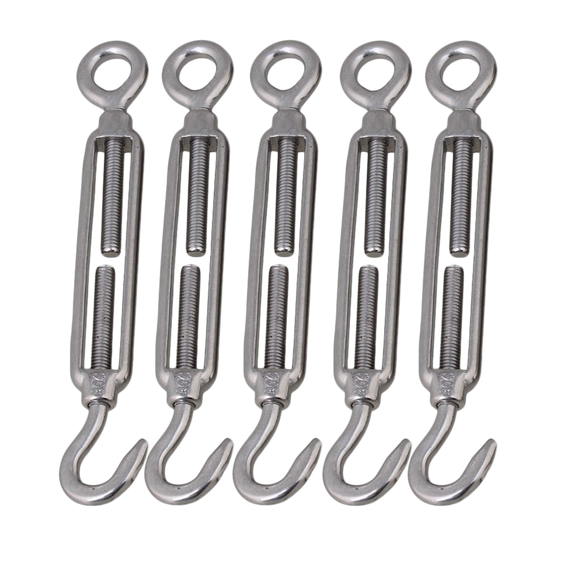 BQLZR Stainless Steel 304 Wire Rope Cable M5 Hook & Eye Turnbuckle Turnbuckle Wire Tensioner Pack of 5