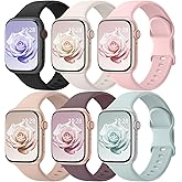 6 Pack Sport Bands Compatible with Apple Watch Bands 38mm 40mm 41mm 42mm 44mm 45mm 46mm 49mm for Women Men, Soft Wristband Silicone Sport Strap for iWatch Bands Series 11 10 9 8 7 6 5 4 3 2 1 Ultra SE