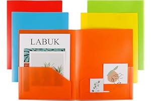 LABUK 5 Pack Plastic Pocket Folder Heavy Duty Folders with Pockets Fit A4 Letter Size Paper for School Office(5 Color)