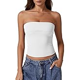 QINSEN Women's Tube Tops Strapless Bandeau Tops Double Lined Slim Fit Summer Going Out Tank Tops