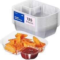 50-Pack 12oz Plastic Nacho Trays - 2-Compartment Disposable Snack Containers