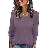 WIHOLL Sweaters for Women V Neck Long Sleeve Tops Fashion Lightweight Pullover Clothes Fall Outfits 2026