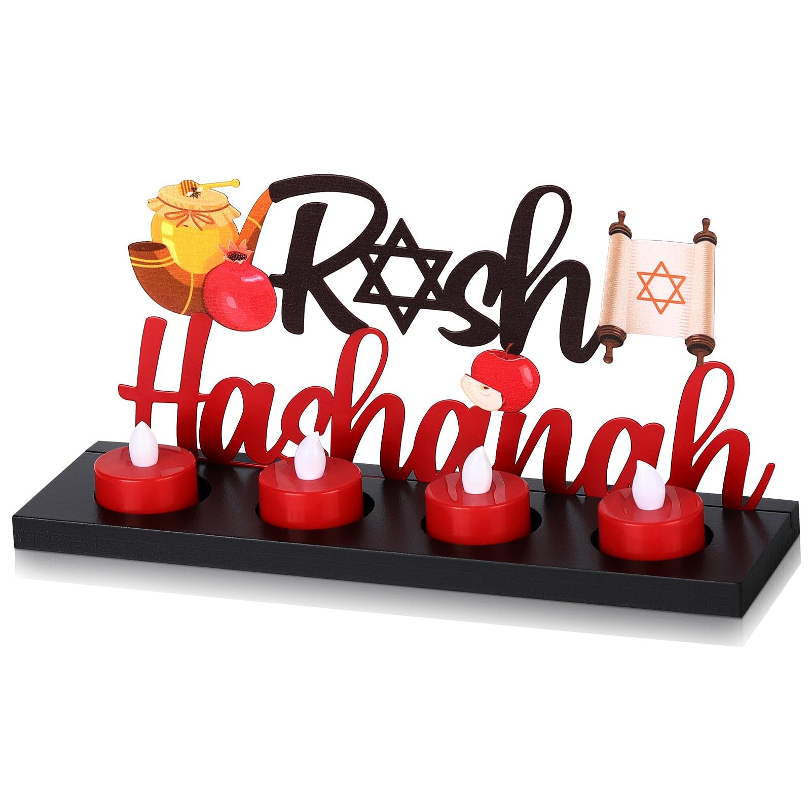 Photo 1 of Rossesay Rosh Hashanah Flameless Tea Light Candle Stand Table Centerpiece Decoration with Lighted Rosh Hashanah Table Candle Holder Decoration Return Gifts for Festival Holiday