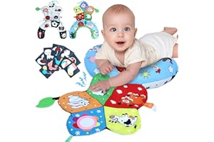 USATDD Tummy Time Pillow, High Contrast Tummy Time Mat with Black & White Flash Cards, Double-Sided Tummy Time Cushion with Mirror & Teether Sensory Toys, Baby Toys for Infant Newborn 0-12 Months Babies