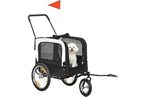 PawHut 2 in 1 Dog Bike Trailer, Pet Cargo, Pet House with Safety Leash, Hitch, Quick-Release Wheels, Flag, Reflectors, Cushio