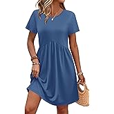 OFEEFAN Spring Dresses for Women 2026 Short Sleeve Crew Neck Casual Dresses Empire Waist Maternity Dress with Pockets