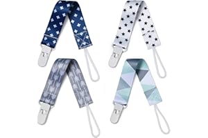 BBHLIFE Pacifier Clips for Baby, 4 Pack BPA Free Pacifiers Holders Leashes for Teether Toy or Soothie, Fits All Pacifiers Baby Teething Toys(Plastic cilp) (A)