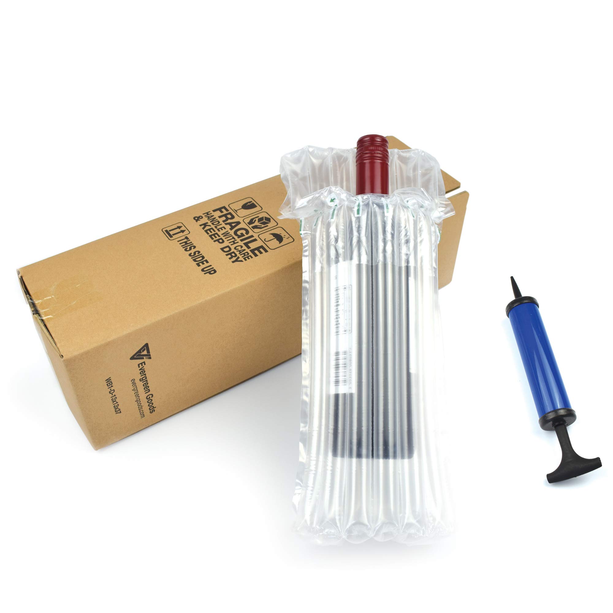Evergreen Goods 10x Wine Bottle Boxes with Inflatable Air Column Cushion Bags | Drinks, Spirit Wine Bottle Protector, Safe Packaging and Transportation of Glass Bottles | Free Air Pump Included