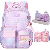 kistou Girls Backpack, School Backpacks Rainbow,Kawaii Kids Backpack,Book Bag for Elementary Primary School With Pen Bag