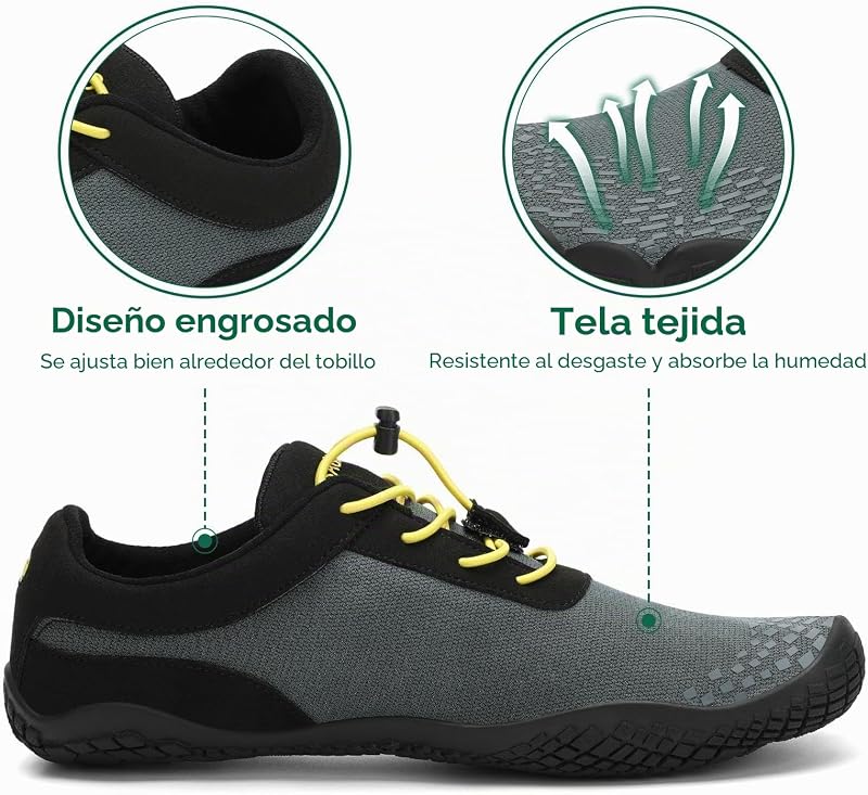 Mujer Barefoot Hombre Zapatillas Minimalistas Ligera Calzado Barefoot Cómodas Zapatos de Trail Running para Zero Drop Soles Paynes Gris,Gr.38
