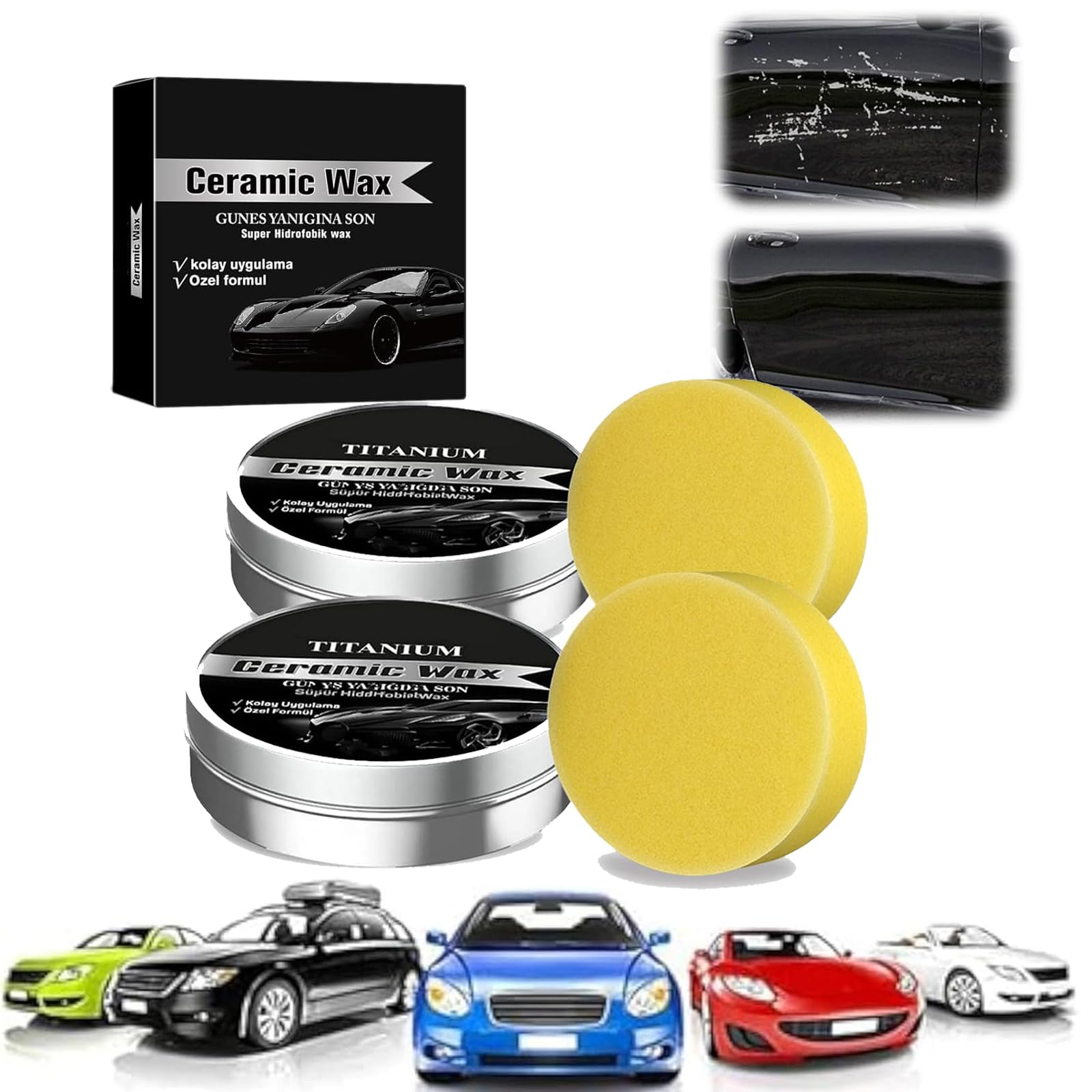 Photo 1 of 2 Packs Titanium Ceramic Wax Cream for Cars,Advanced 2025 Car Coating & Polishing Wax,Strong Protection & Long-Lasting Shine,Waterless Ceramic Spray Wax,Safe for All Paint,Includes Microfiber Sponge