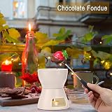BSTKEY Ceramic Butter Chocolate Fondue Pot 400ml with 4 Forks White view 2