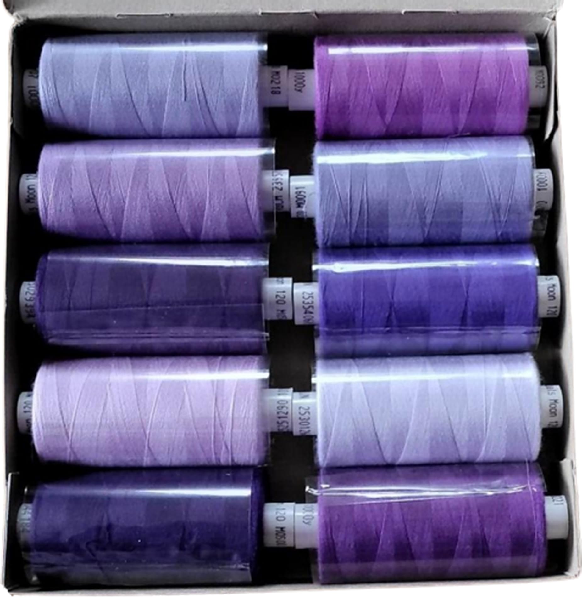 Coats Moon Polyester Sewing Thread 10x1000yds Assorted Lilacs/Purples… Coats Moon Assorted All Purpose Sewing Overlock Quilt Thread Box of 10 reels