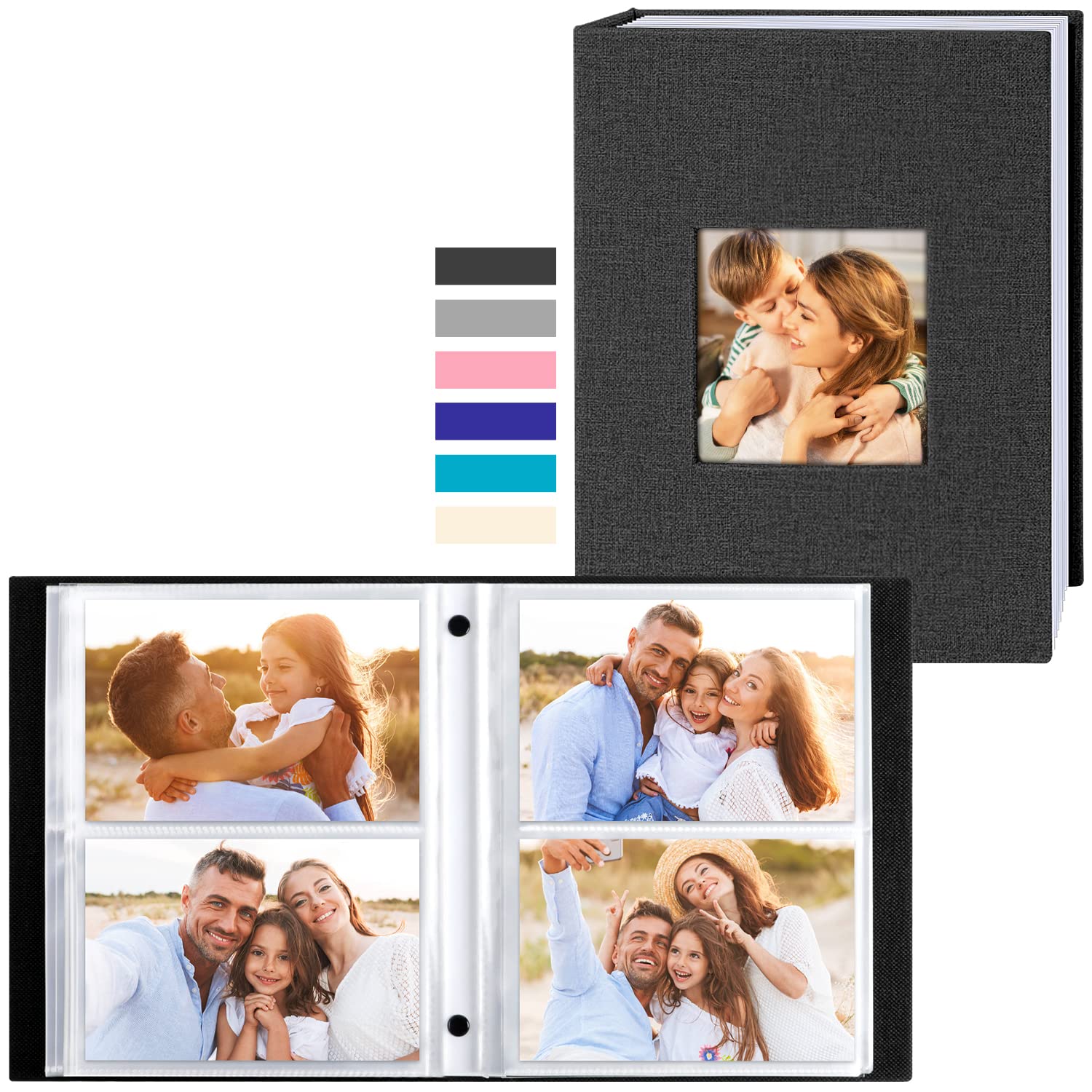 Lanpn Photo Album 10 x 15 cm 200 Pages with Pockets 2 Packs Linen Photo Album Horizontal Black 23x18x4.5cm