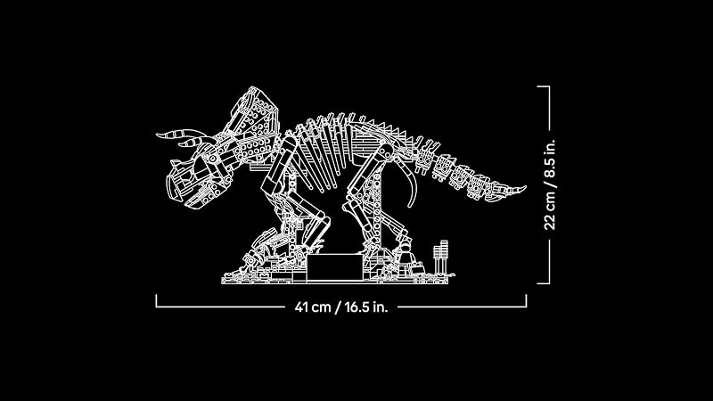 Jurassic World Les Fossiles de Dinosaure : Le Tricératops - Maquette pour Adulte - Minifigurine de Dr Gerry Harding - Décoration DIY pour Étagère - Cadeau pour Fan de Jurassic Park 77985