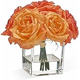 WELL KNOWN Rose Artificial Flowers in Vase with Faux Water, Silk Rose Table Centerpieces for Home Coffee Table Decor, Fake Roses Flower Arrangements for Office Hotel Lavatory Decor (Burnt Orange)