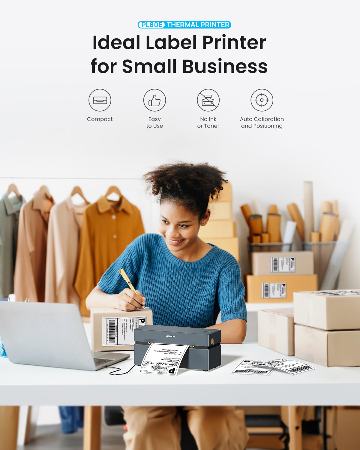 POLONO Bluetooth Thermal Shipping Label Printer, Wireless 4x6 Shipping Label Printer for Small Business, Support iOS, Android, Windows, Mac. Compatible with Amazon, Ebay, Shopify, Etsy, USPS (Grey)