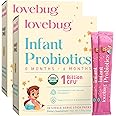 Lovebug Infant Probiotics 0-6 Months - USDA Organic Probiotics for Babies, Supports Baby Gas, Colic, Reflux, Diarrhea and Newborn Constipation Relief, Allergen & Sugar Free, Tasteless Powder, 30 Pack