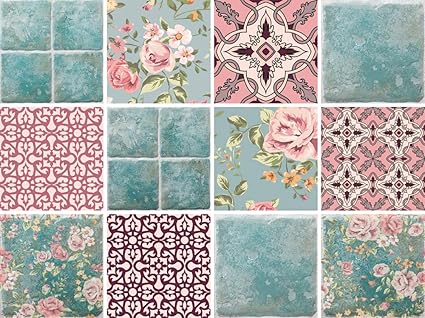 Dekorative Stickerfliesen mit tollen Motiven und Ornamenten für Wände und Fliesen | 12 teiliges Set | seidenmatt