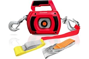 FITHOIST Portable Drill Winch 1000LBS, Drill Powered Winch with Lift Sling Strap and D Rings Tie Down Strap, Drill Winch with Alloy Steel Wire Rope 40FT for Dragging, Handling, Trailer (Red)