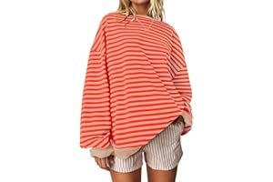UEU Women Oversized Striped Crewneck Sweatshirt Long Sleeve Color Block Pullover Tops Casual Loose Workout Shirt