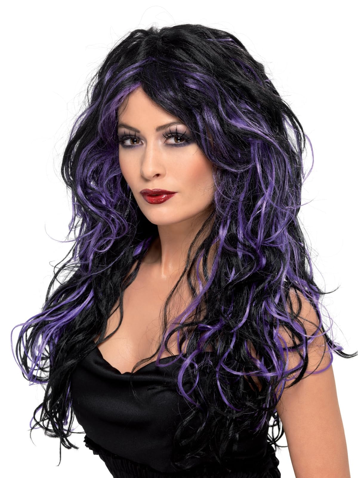 Smiffys Gothic Bride Wig, Purple Long, Streaked, Halloween Fancy Dress Accessory, Halloween Dress Up Wigs — image 1